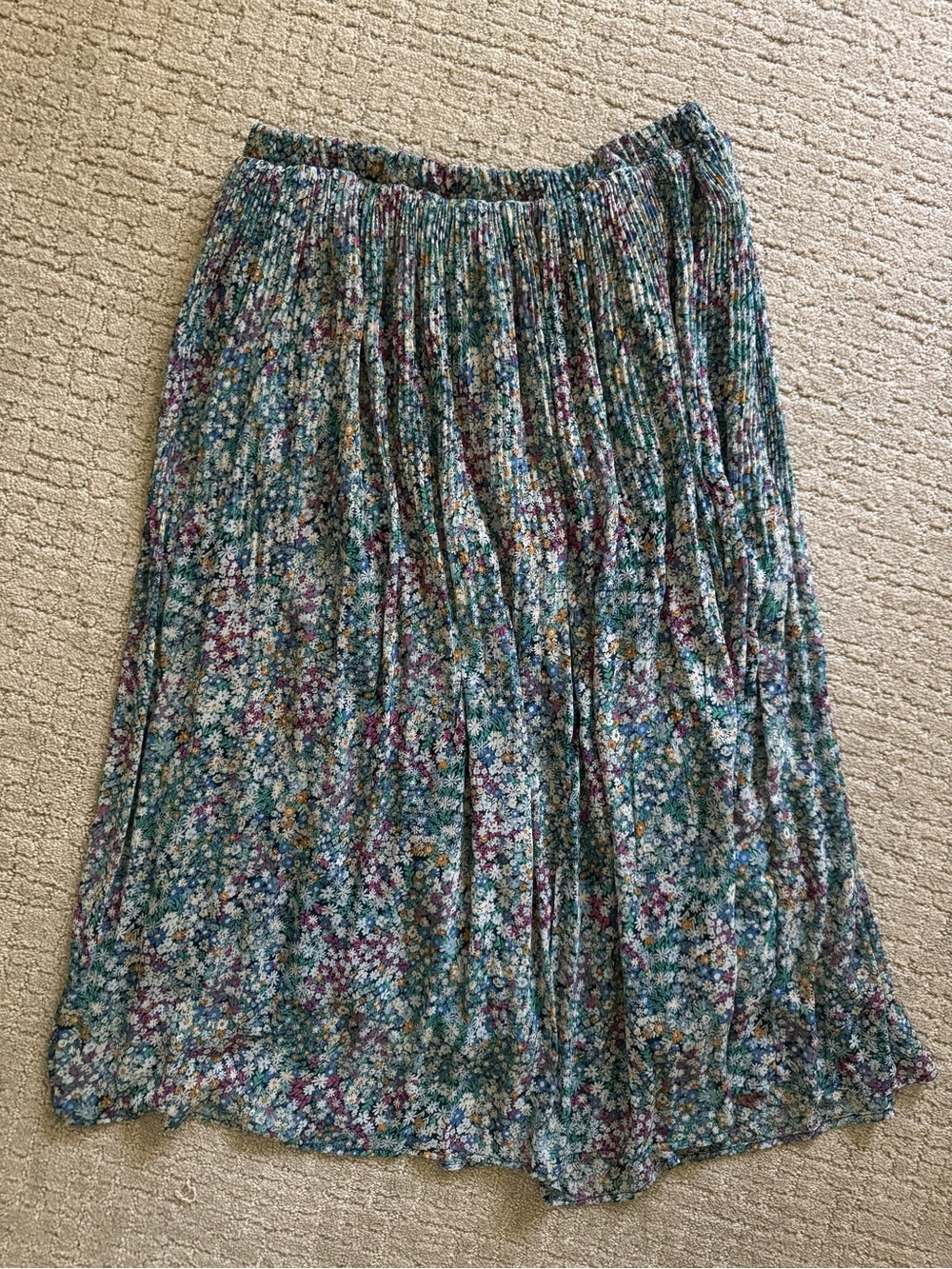 Hudson Gray Pleated Floral Midi Skirt in Teal Multi Sz Large Feminine Fairycore